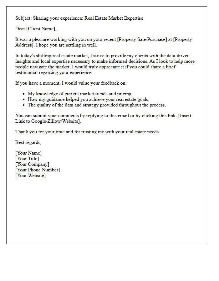 Real Estate Market Expertise Client Testimonial Request Letter
