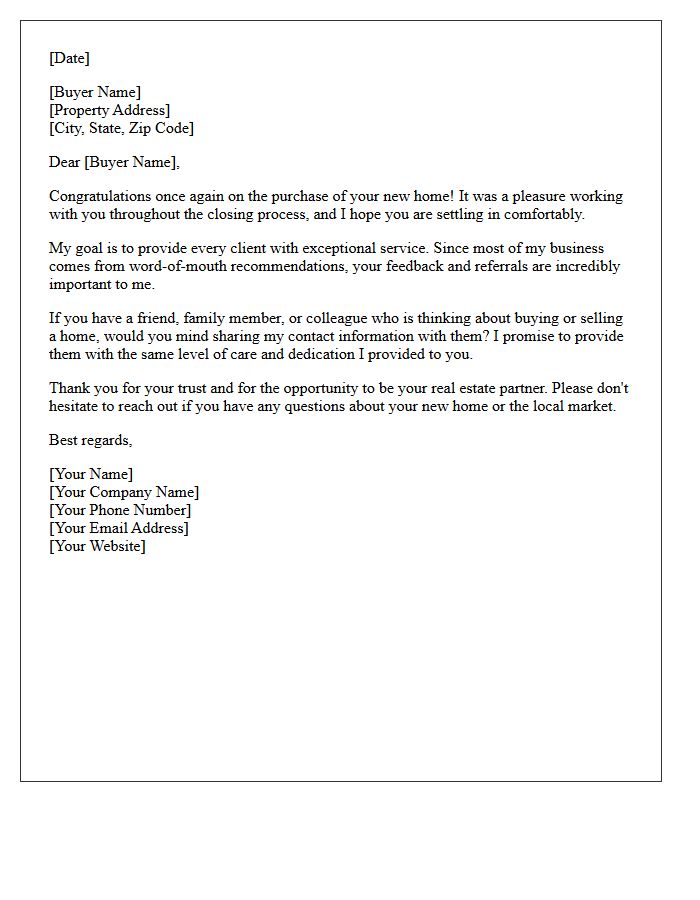 Post-Closing Buyer Referral Request Letter