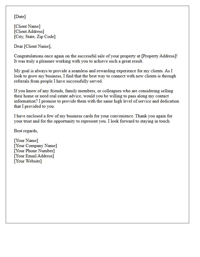 Successful Sale Seller Referral Request Letter