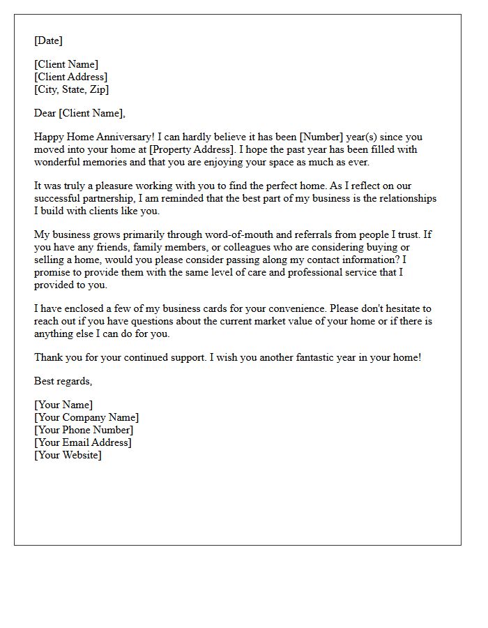 Annual Home Anniversary Referral Request Letter