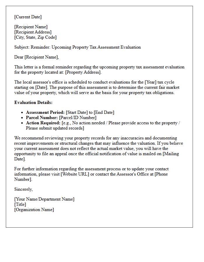 Upcoming Property Tax Assessment Evaluation Reminder Letter