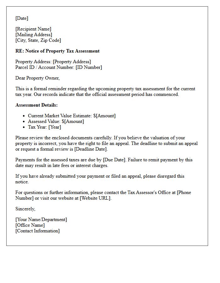 Initial Notice Property Tax Assessment Reminder Letter