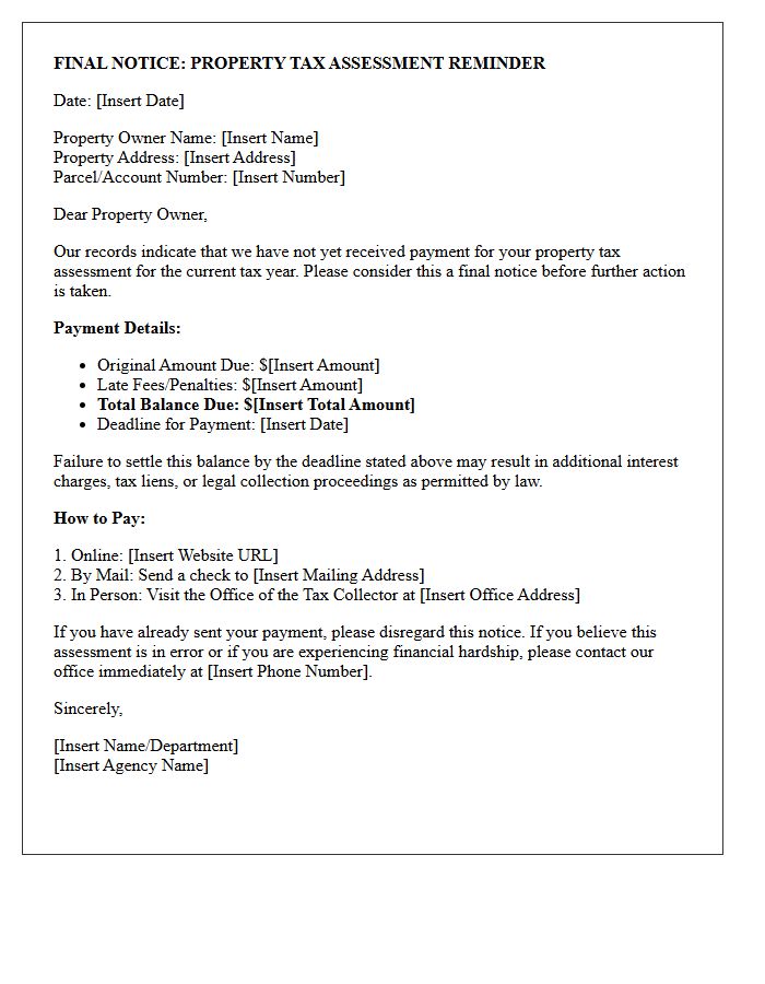 Final Notice Property Tax Assessment Reminder Letter