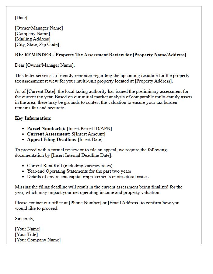 Multi-Unit Property Tax Assessment Review Reminder Letter