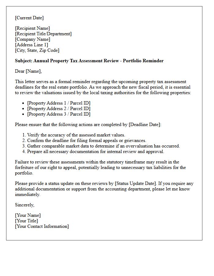 Real Estate Portfolio Property Tax Assessment Reminder Letter