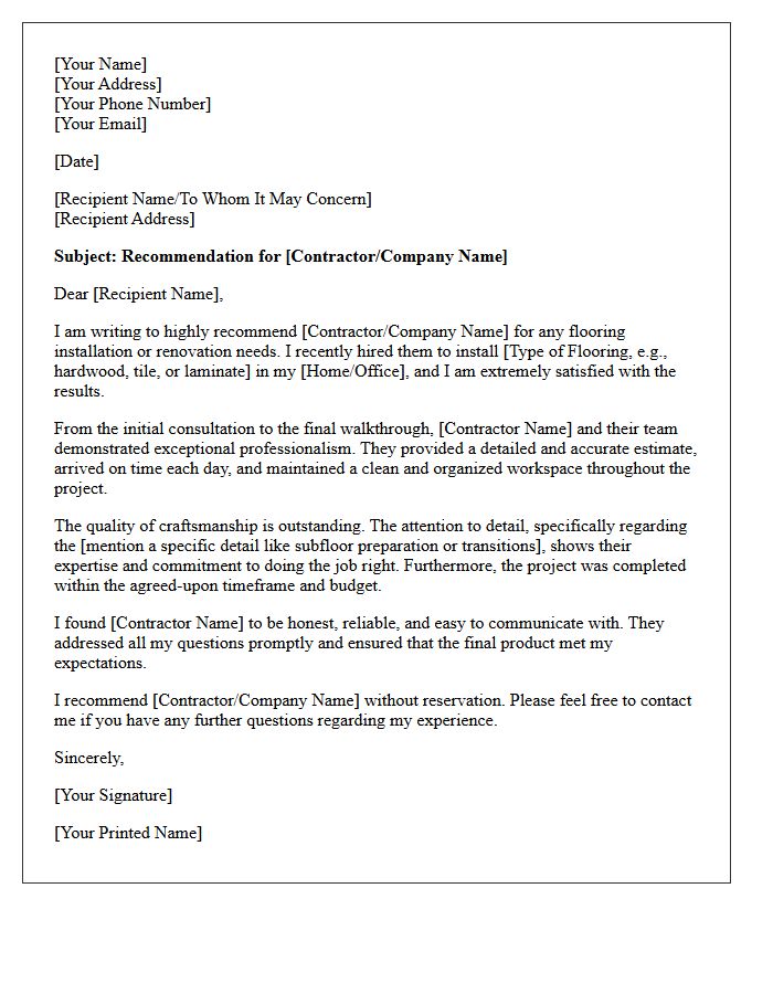 Trusted Flooring Contractor Recommendation Letter
