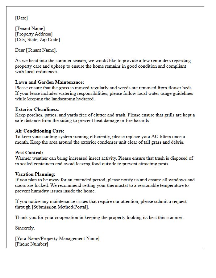 Summer Property Care and Upkeep Letter