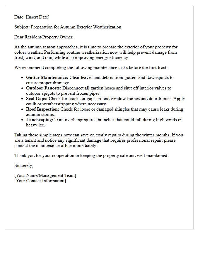 Autumn Exterior Weatherization Preparation Letter