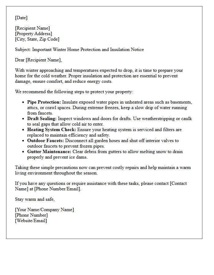 Winter Home Protection and Insulation Letter