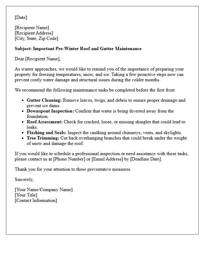 Pre-Winter Roof and Gutter Maintenance Letter