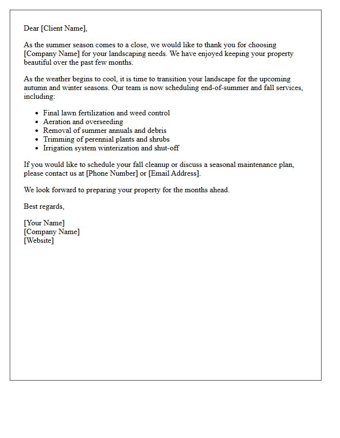 End of Summer Landscaping Transition Letter