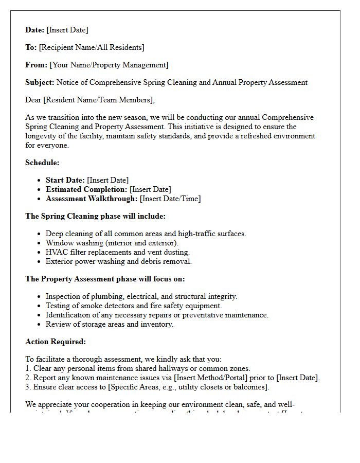 Comprehensive Spring Cleaning and Assessment Letter