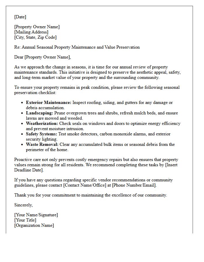 Annual Seasonal Property Value Preservation Letter