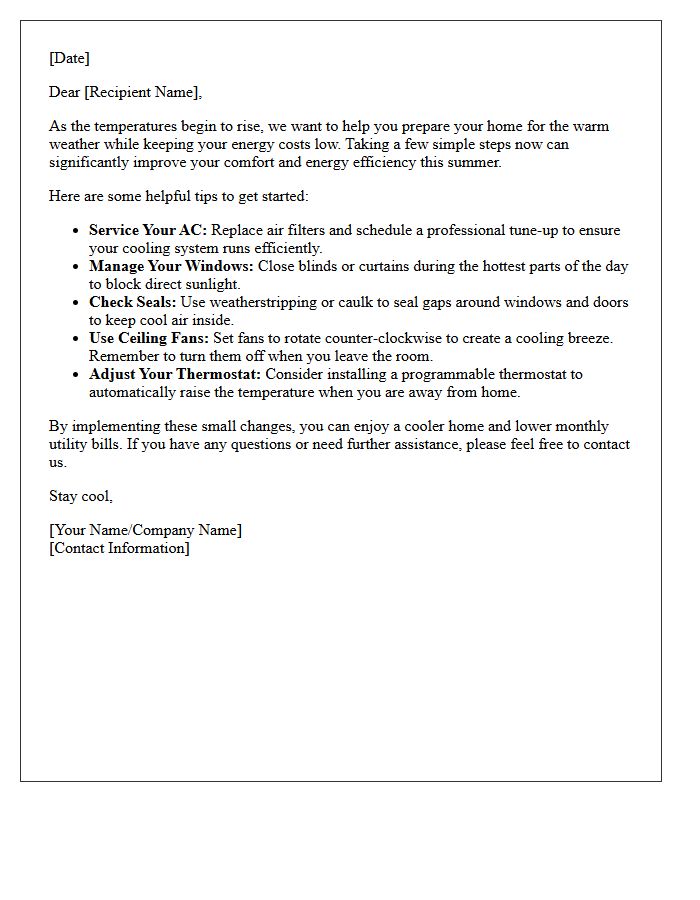 Warm Weather Energy Efficiency Preparation Letter