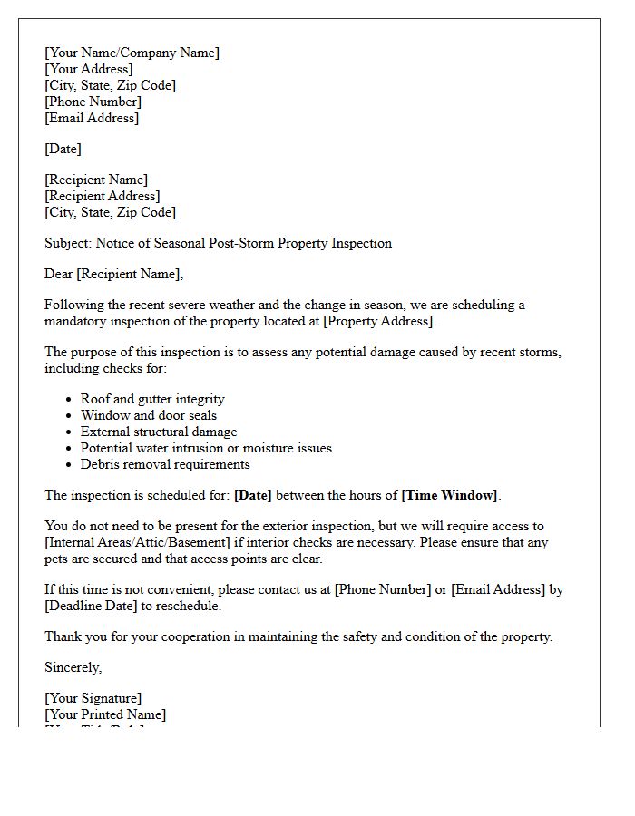 Post-Storm Seasonal Damage Inspection Letter