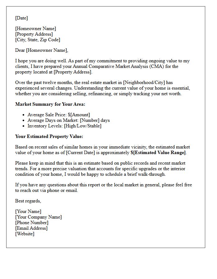 Annual Comparative Market Analysis Letter for Homeowners