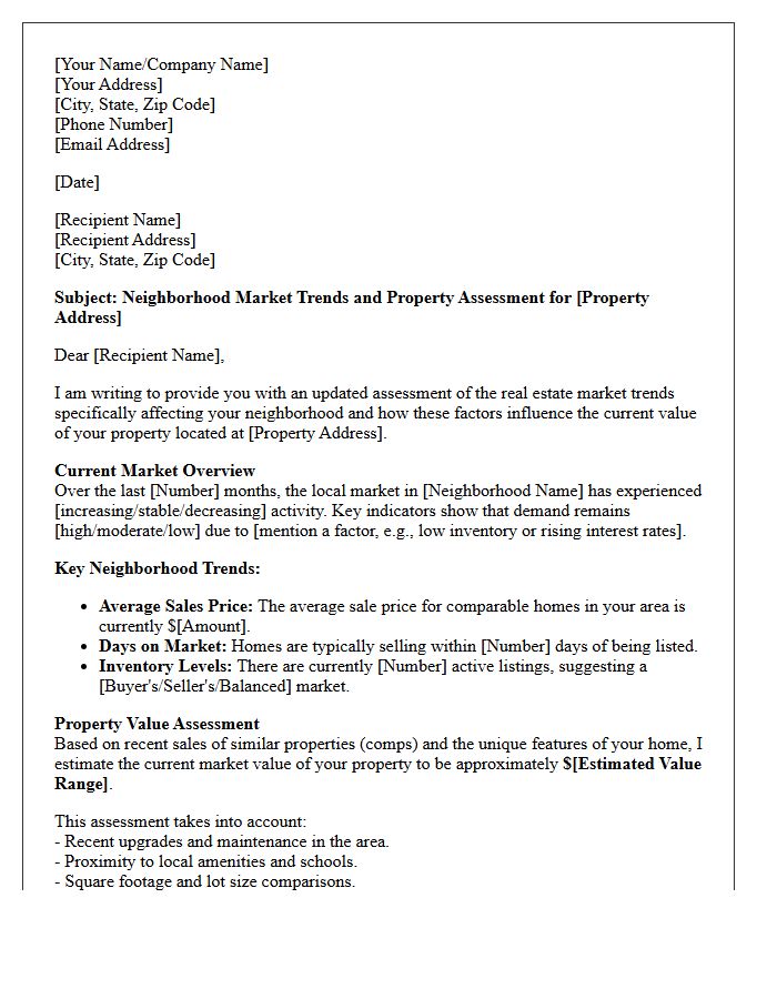 Neighborhood Market Trends and Assessment Letter