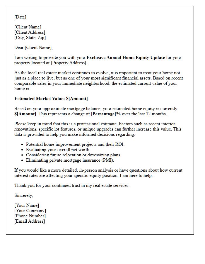 Exclusive Annual Home Equity Update Letter