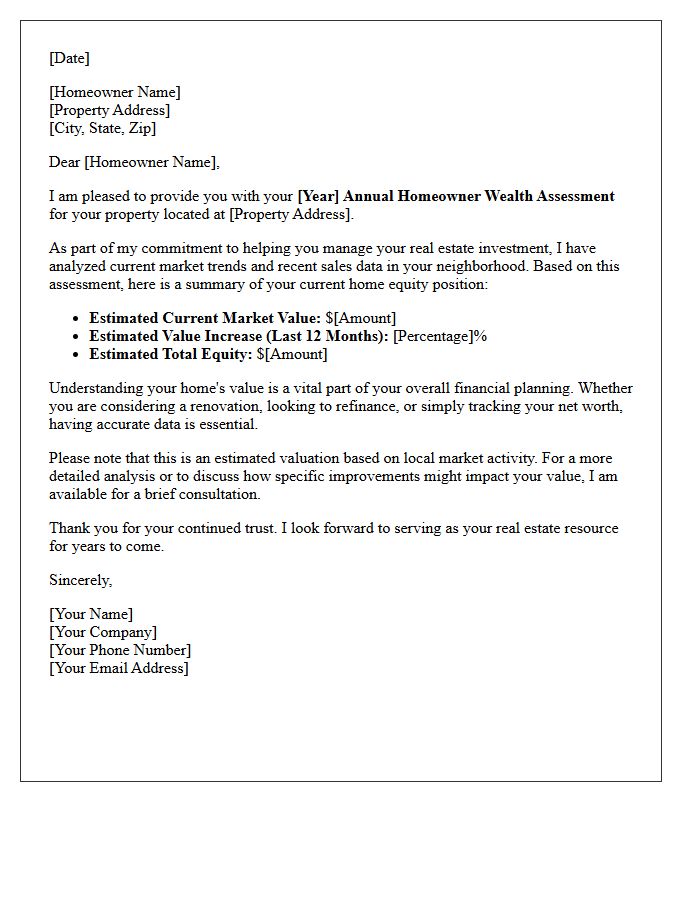 Annual Homeowner Wealth Assessment Letter