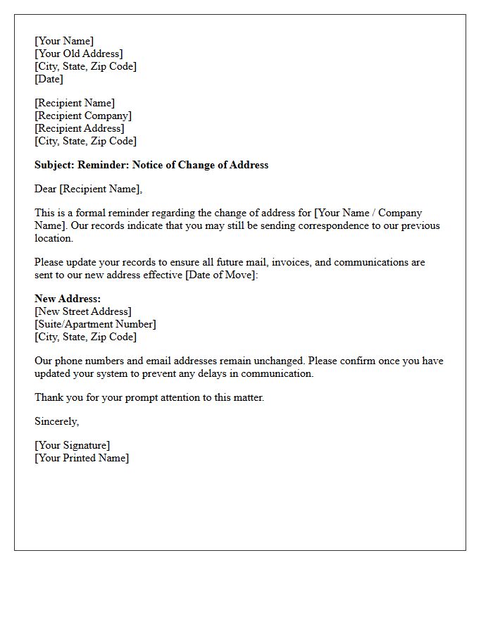 Change of Address Reminder Letter