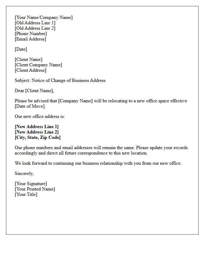 Client Relocation Address Update Letter