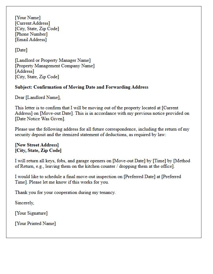 Tenant Moving Address Confirmation Letter