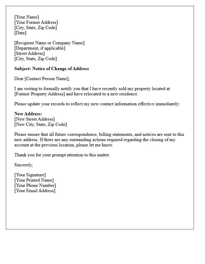 Post-Sale Change of Address Reminder Letter