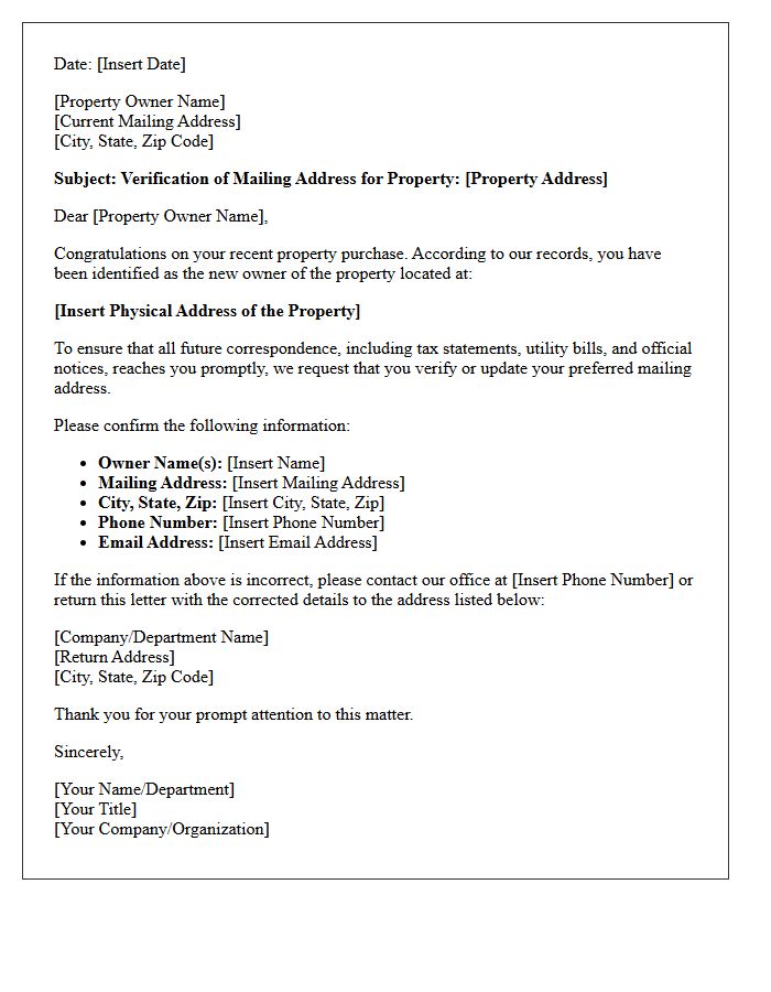 New Property Owner Address Verification Letter