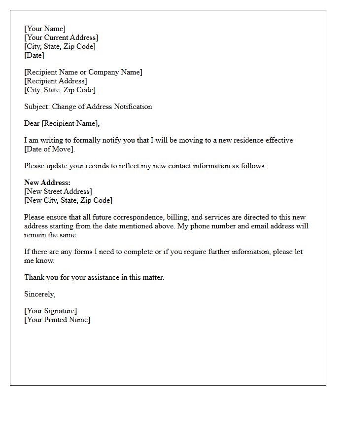 Moving Day Change of Address Reminder Letter