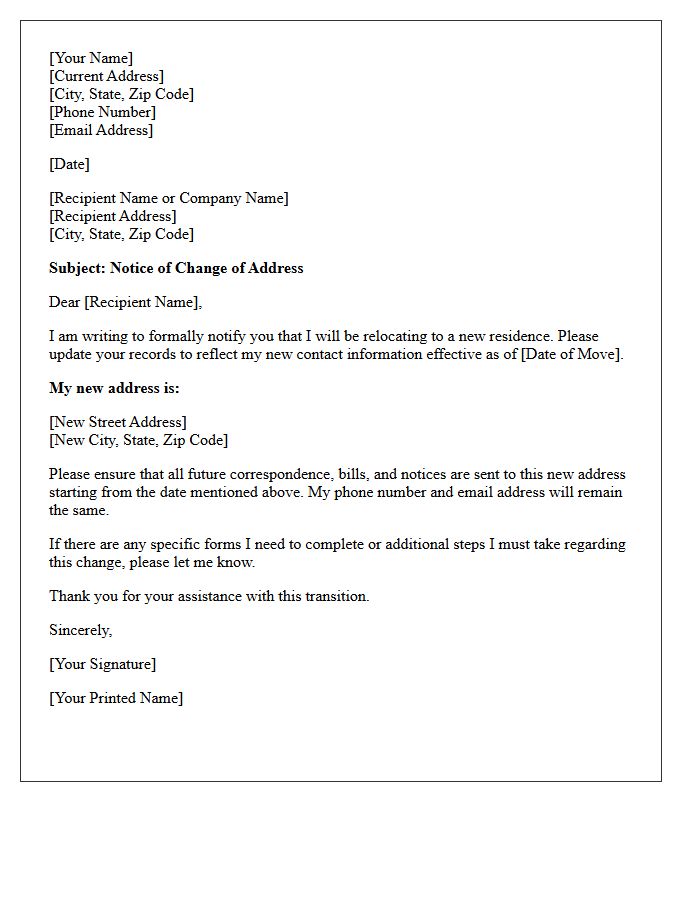 Residential Relocation Address Notice Letter