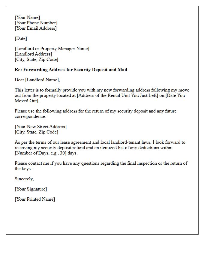 Former Tenant Address Forwarding Letter