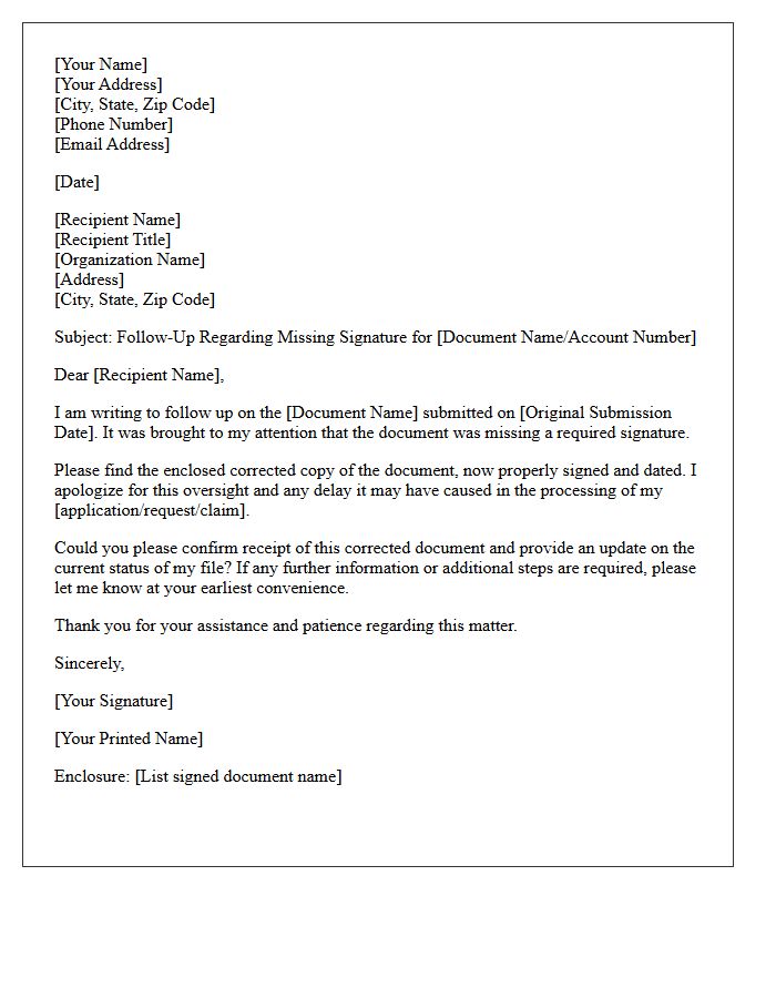 Missing Signature Correction Follow-Up Letter