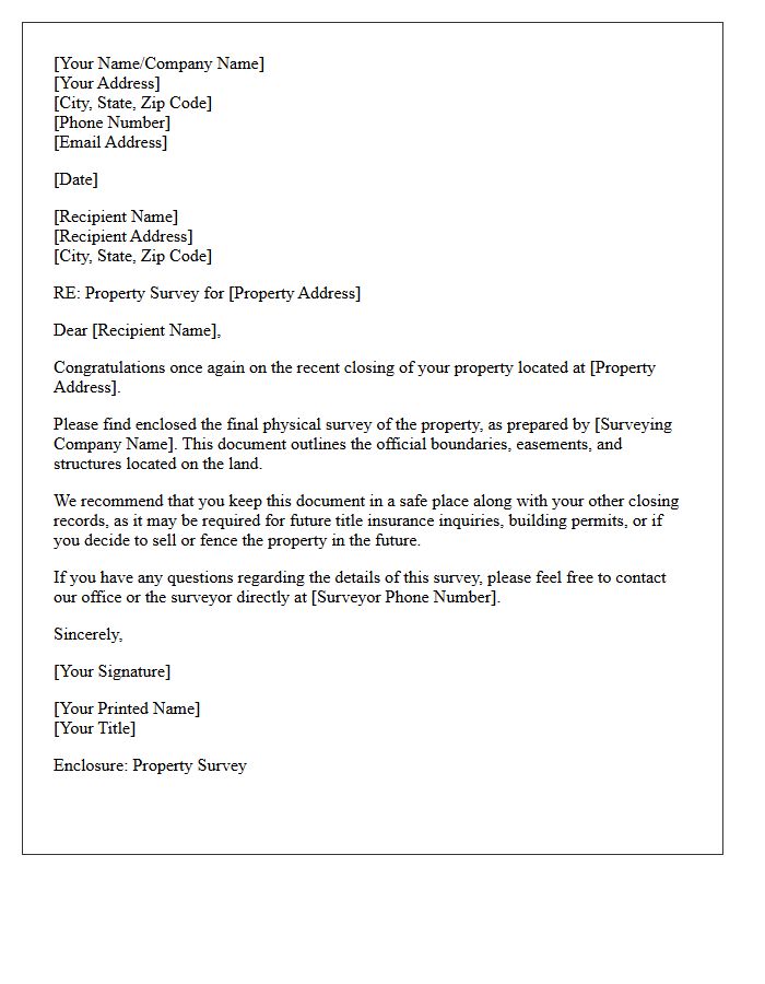 Property Survey Post-Closing Delivery Letter