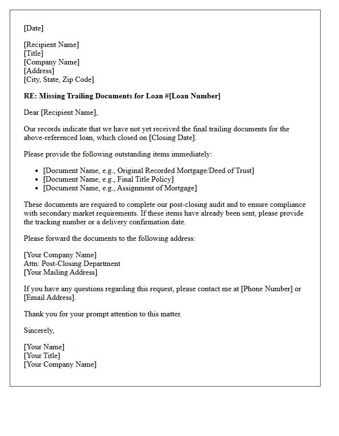 Lender Trailing Document Follow-Up Letter