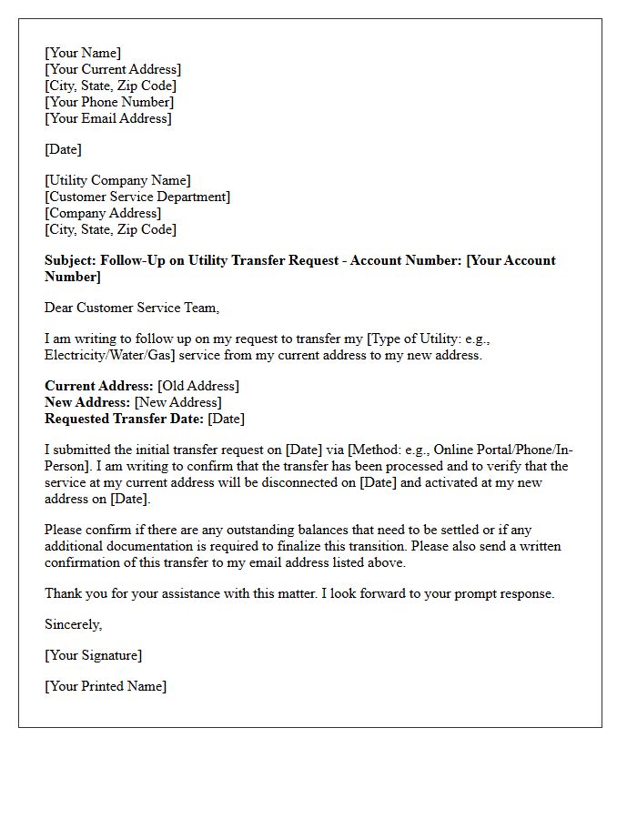 Utility Transfer Confirmation Follow-Up Letter
