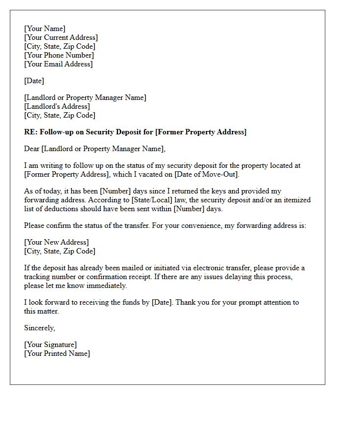 Security Deposit Transfer Follow-Up Letter