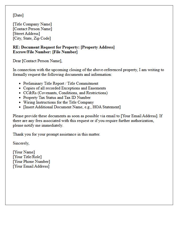 Title Company Document Request Letter