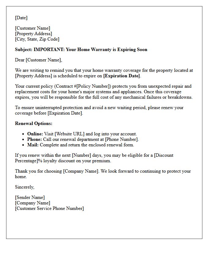 Standard Home Warranty Expiration Reminder Letter
