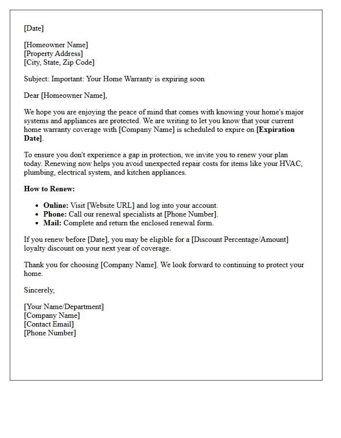 Friendly Home Warranty Expiration Reminder Letter