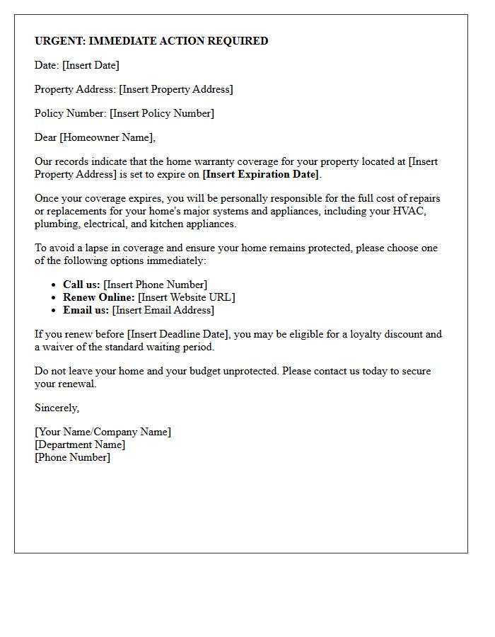 Urgent Home Warranty Expiration Reminder Letter