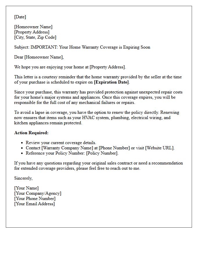 Seller Provided Home Warranty Expiration Reminder Letter