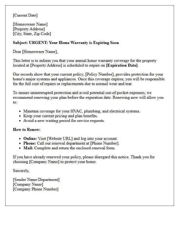 Annual Home Warranty Expiration Reminder Letter