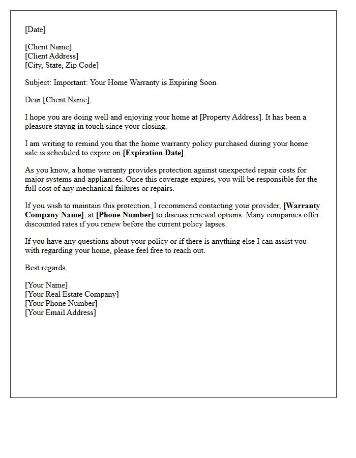 Real Estate Client Home Warranty Expiration Reminder Letter