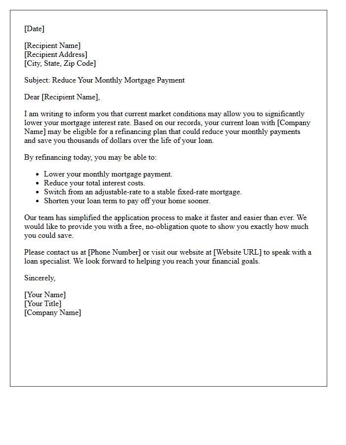 Lower Interest Rate Mortgage Refinancing Opportunity Letter