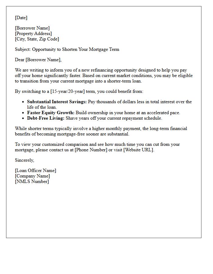 Loan Term Reduction Mortgage Refinancing Opportunity Letter