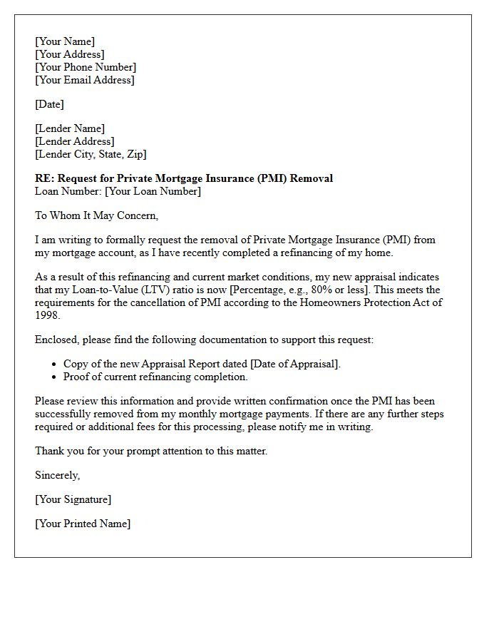 Private Mortgage Insurance Removal Refinancing Letter