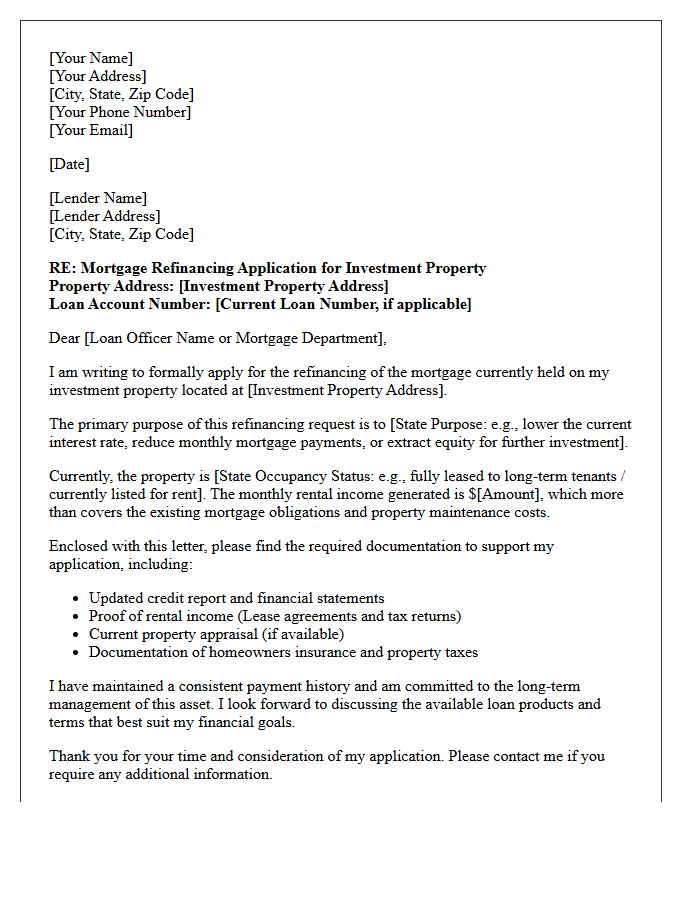 Investment Property Purchase Mortgage Refinancing Letter