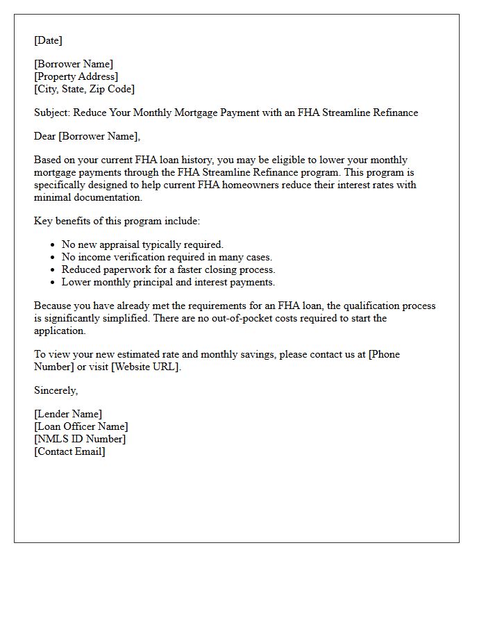 Streamline Federal Housing Administration Refinancing Letter
