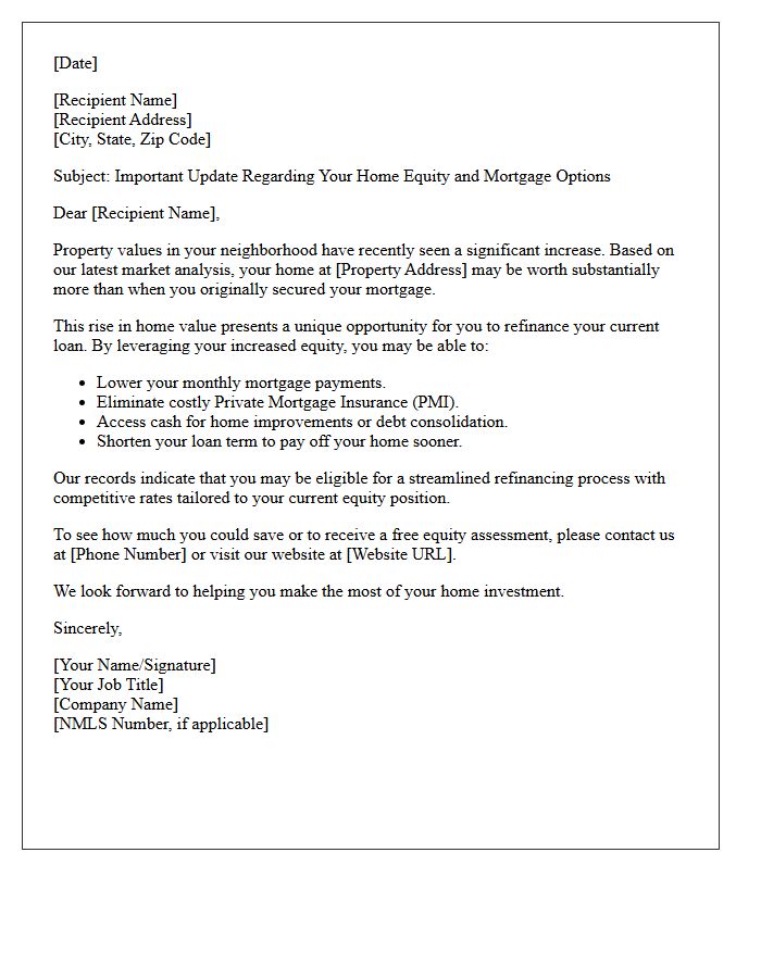 Rising Home Value Mortgage Refinancing Opportunity Letter