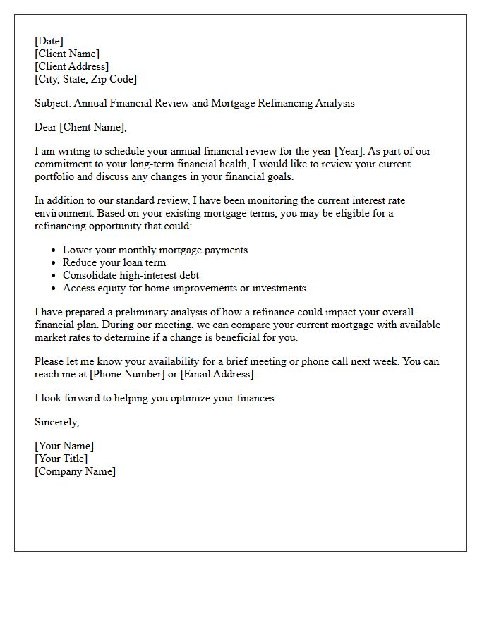 Annual Financial Review and Mortgage Refinancing Letter